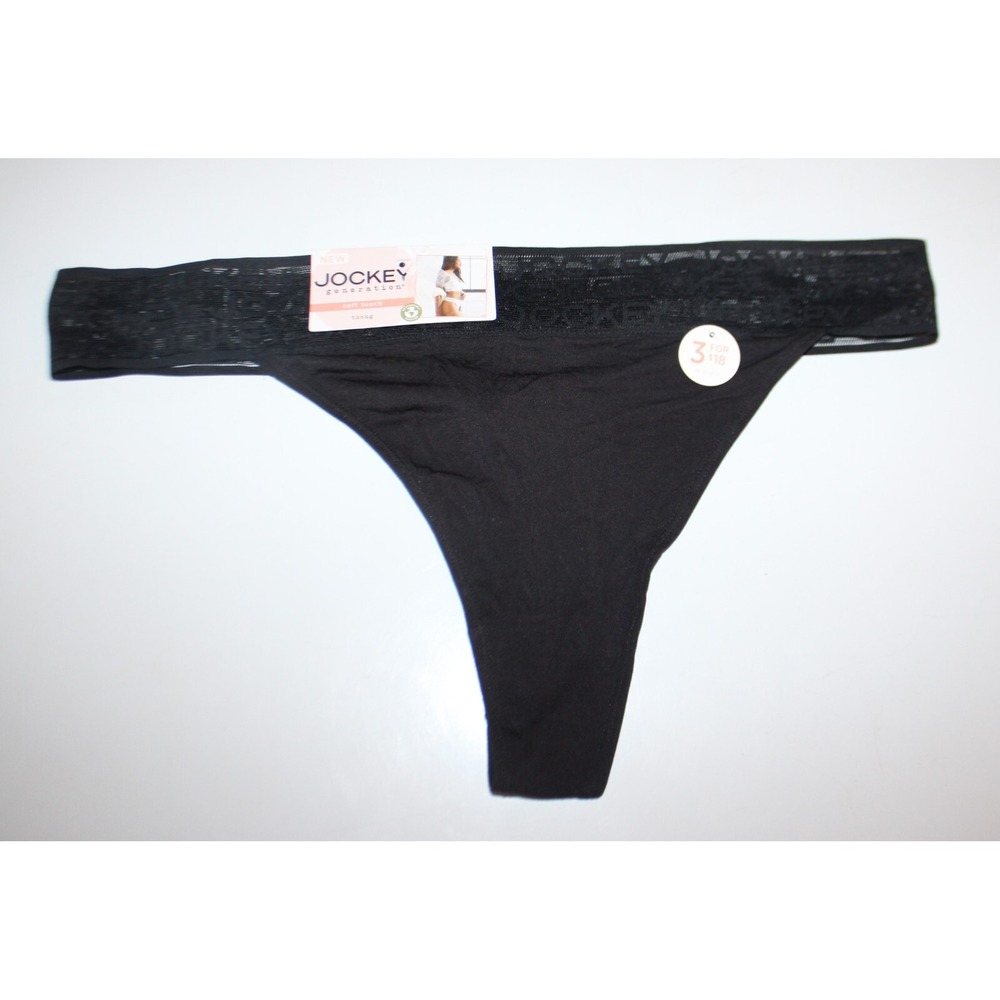 NWT JOCKEY Black Soft Touch Lace Modal Thong Panty S